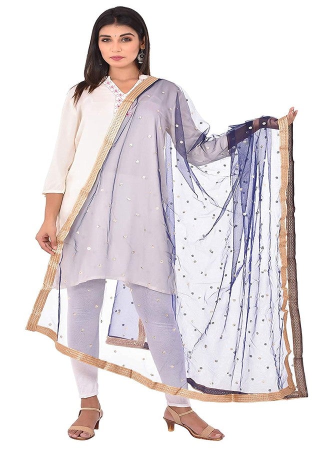themilestocks TMS Woman's Embellished Net Dupatta Scarf Shawl Wrap Soft Indian Bridal Wedding (Navy Blue), 87 Inches X 44 Inches || 220 cm X 112cm - Image 2